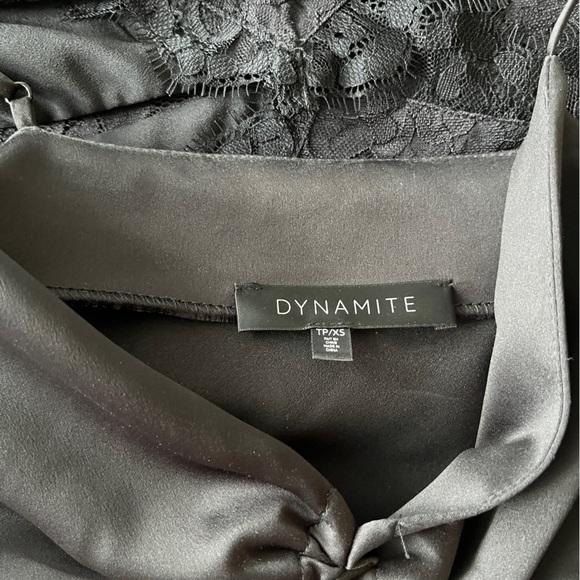 Dynamite Nia Mini Satin Slip Dress in Black - Picture 4 of 6